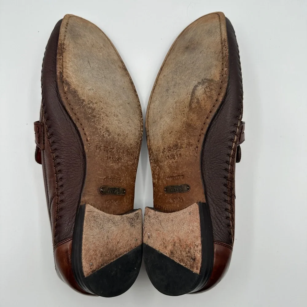 Mezlan Genuine Lizard Skin Loafers Men 10.5 Brown Dress Shoes Luxury Spain Made